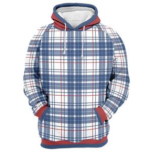Sweat-shirt à capuche zippé à carreaux pour homme, imprimé par sublimation, en polyester tricoté, style streetwear automne, manches classiques - Product Image 3