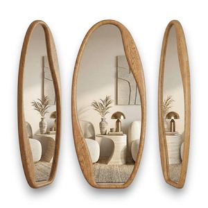 Miroir mural ovale asymétrique moderne en bois massif, cadre incurvé allongé, fait main, pour mariage, salon, pleine longueur, coiffeuse - Product Image 4