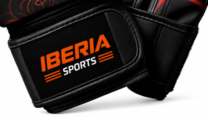 Gants de boxe IBERIA Premium noirs avec imprimé flamme orange et crâne, gants d'entraînement en cuir PU, logo personnalisé, vente en gros OEM - Product Image 5