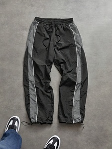 Wholesale OEM Customizable Oversized <b>White</b> <b>Jogger</b> Pants Black Geometric Side Inserts Drawstring Elastic Waist Streetwear Style - Product Image 6