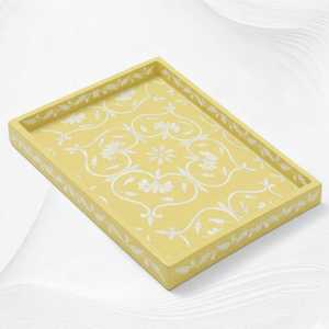Handmade Floral Bone Inlay Tray | Geometric Chevron Serving <b>Coffee</b> <b>Table</b> Decor Vanity Display Ottoman Serving Tray - Product Image 4
