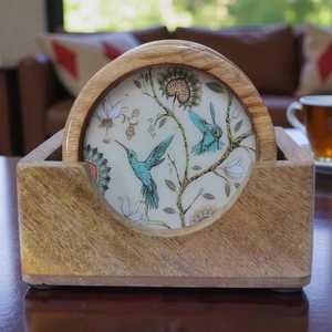 Handmade Custom Wooden <b>Round</b> <b>Coasters</b> With Bird And Floral Design Traditional Chinese Style Reusable Mats For Table Decor By UO - Product Image 5