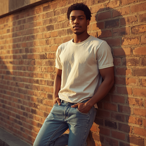 ชุดเสื้อยืดและกางเกงยีนส์สไตล์วินเทจสำหรับผู้ชาย ผ้าฝ้ายซักแล้ว ชุดลำลองสองชิ้น พร้อมบริการปรับแต่งแบบ OEM ODM - Product Image 2