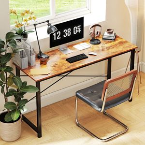 Scrivania per Computer da 55 Pollici con Borsa Portaoggetti e Gancio in Ferro, Struttura in Metallo, Scrivania per Ufficio Domestico con Piano in Legno MDF Rustico - Product Image 2