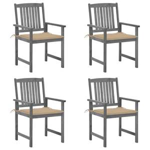Ensemble de 4 chaises de patio durables en bois d'acacia massif, gris standard, mobilier de jardin - Product Image 1