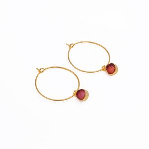 Boucles d'oreilles créoles en grenat brut, pierre de naissance de janvier, plaqué or rose, mignonnes, faites à la main, légères, bijoux de mode, cadeau - Product Image 5
