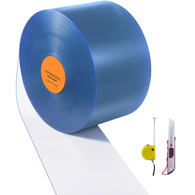 "Industrial Clear PVC Strip Curtain 50 ft X 8 Width Bulk Plastic Door Strip Roll Walk-Free Freezer Cooler Curtain Strips"