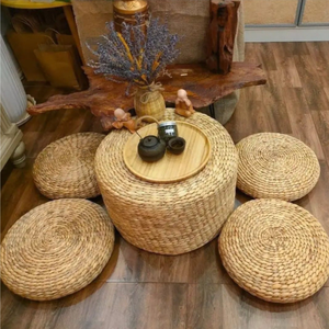 Pouf rond en rotin fait main, design rustique moderne, meuble de maison, tabouret - Product Image 5