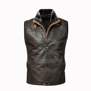 Men's PU Leather Vest Winter Fashion Vintage Stand Collar Zipper Cargo Waistcoat Sleeveless Waterproof Loose <b>Coat</b> Reversible - Product Image 2
