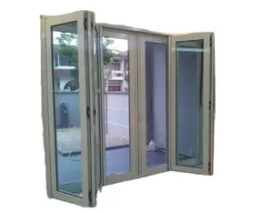 Porte extérieure en verre Transparent, Long, en aluminium, Bi pliant, accordéon, double pli, coulissant, avec serrures, Commercial, USA