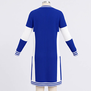 <b>Women's</b> Long Sleeve Color Blocked Rib Knit <b>Cardigan</b> Open Front Casual Duster Midi <b>Sweater</b> Blue White Full Length - Product Image 2