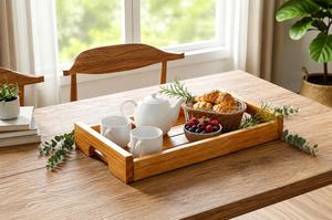 Premium Acacia Wooden Square Polished Classic Serving <b>Tray</b> <b>Handles</b> Dishwasher Safe for Living Room Entryway Kitchen-HASAN CRAFT - Product Image 2