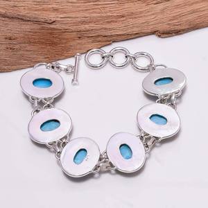 Larimar Oval <b>Stone</b> Bracelet Blue Boho Bracelet Silver Statement Jewelry Handmade Gemstone Gift For Her - Product Image 3