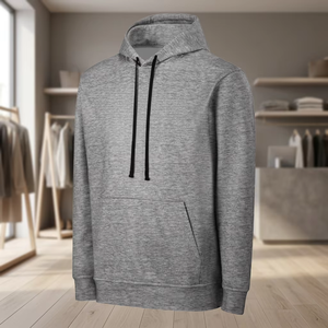 <b>Men</b> <b>Grey</b> Regular Fit Hooded <b>Sweatshirt</b> Solid Color Casual Cotton French Terry Pocket Long Sleeve Autumn Wear - Product Image 6