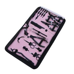 Kit de pinces pour extensions capillaires Salon Pink avec outil d'ouverture et de fermeture de micro-perles, enfileur de boucles, crochet de tirage, peigne rasoir et applicateur - Product Image 1