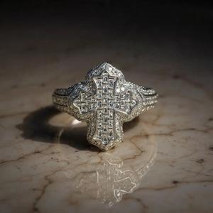 Baguette Round Moissanite Classic Prong Setting Cross <b>Ring</b> <b>for</b> <b>Men</b> Iced Custom Luxury Hip Hop Jewelry Christian Religious Gifts - Product Image 2