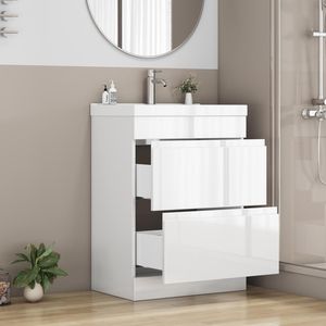 Mobile Bagno Autoportante da 24 Pollici a Montaggio Rapido con Lavabo e Chiusura Ammortizzata, 2 Cassetti - Product Image 2