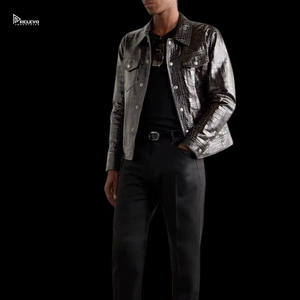 Chaqueta de Cuero con Estampado de Cocodrilo para Hombre, Chaqueta de Invierno Casual de Cuero PU, Ajustada, Duradera, Chaqueta de Moda Urbana - Product Image 2