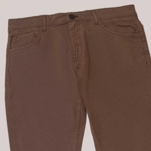 Men's Brown Straight Fit Spandex/Cotton Knitted Mid Waist Button Fly Flat Front Lightweight Breathable Casual <b>Summer</b> Chino <b>Pants</b> - Product Image 4