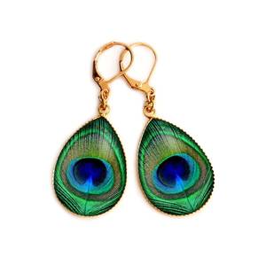 Collier Plumes de Paon Or Argent Pendentif Vert Bleu Vintage Fiançailles Certifié par un tiers Fait main Cadeau Mode Vente en gros - Product Image 5