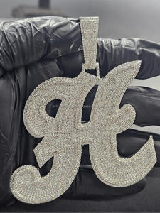 Iced Out "H" Initial Necklace Moissanite Diamond Hip Hop Pendant Silver Bling Chain Custom Jewelry Gift - Product Image 4