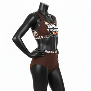 ชุดบิกินี่ผู้หญิงแบบพรีเมียม ผ้าโพลีเอสเตอร์ผสมสแปนเด็กซ์ สีน้ำตาลส้ม ลายพิมพ์แบบซับลิเมชั่น พร้อมโลโก้สั่งทำพิเศษ - Product Image 3