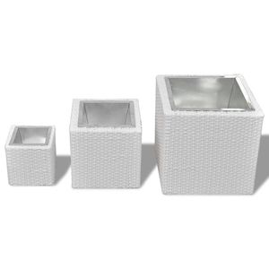 Ensemble de lit surélevé 3 pièces carré de jardin en rotin blanc Pots de fleurs et jardinières - Product Image 4