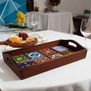 Plateau en bois artisanal, plateau de service en bois naturel pour café, thé, collations et usage décoratif - Product Image 1