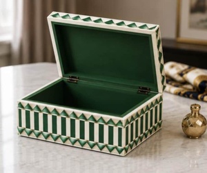 Green White <b>Florals</b> Printed Rectangle Bone Inlay Jewelry <b>Box</b> Lid Modern <b>Storage</b> <b>Box</b> Jewelry Organizer Decorative Customizable - Product Image 5