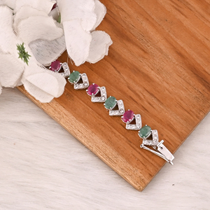 Premium 925 Sterling Silver Glass Filled <b>Ruby</b> Emerald CZ Tennis <b>Bracelet</b> Luxury Gemstone Jewelry Claw Setting for Gift Party - Product Image 2