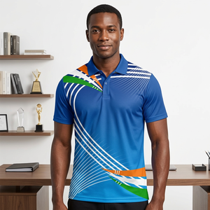 Men's Blue Short Sleeve Polo Shirt With Geometric <b>Pattern</b> Sublimation Print Quick Dry <b>Knitted</b> Polyester Sporty Design - Product Image 4