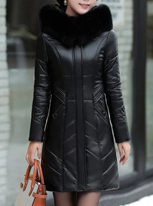 Manteau long en cuir de vachette véritable de qualité supérieure, chaud et tendance pour l'hiver, vestes en cuir véritable pour femmes, manteaux longs élégants en peau de mouton OEM - Product Image 2