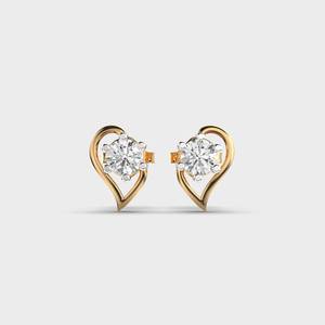 Classic Heart Shape Yellow Gold <b>Stud</b> <b>Earrings</b> With Round Brilliant Cut Diamond Claw Setting For Women's Engagement <b>Earring</b> - Product Image 1
