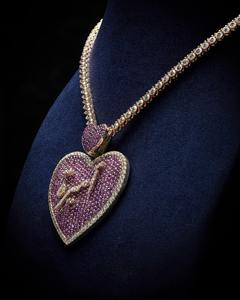 Colgante de Corazón con Pedrería Rosa y Escritura Árabe, Chapado en Oro de 18k, Amuleto de Aleación para Mujer, Regalo Romántico - Product Image 2
