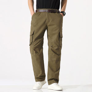 Pantalon cargo de luxe pour homme, coupe ample, en coton sergé fin, élégant, personnalisé, décontracté chic, avec poches latérales - Product Image 1