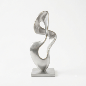 Sculpture abstraite en acier inoxydable brossé, élégante figurine spirale moderne pour table, art métallique de luxe avec base en bois - Product Image 5