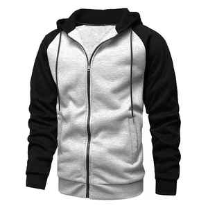 Sudadera con capucha gris y azul para hombre, manga raglán, cremallera frontal, informal, de punto, para otoño, corte regular - Product Image 4