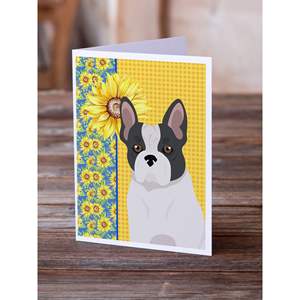 Tournesols d'été Bulldog français noir et blanc Pack 8 capricieux A7 Taille 5x7 Cartes vierges avec enveloppes pour salutations - Product Image 2