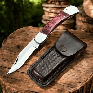 Couteaux de chasse pliants traditionnels avec lame en acier de style Damas, manche décoratif ergonomique et étui de transport en cuir - Product Image 2