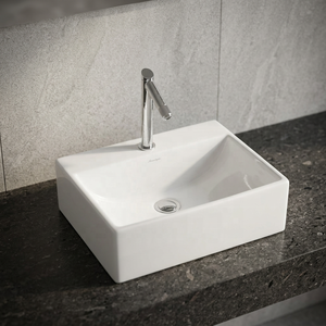 Vistaar Lavabo à poser rectangulaire en granit blanc moderne – Conception écologique à montage sur plan avec cuve de 9 L - Product Image 2