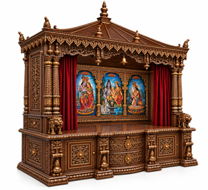 Mandir de prière hindou en bois massif sculpté à la main, style palais Maharaja, artisanat népalais, pour la maison, unité de prière en bois massif, Royaume-Uni - Product Image 6