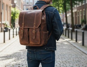 Custom Genuine Leather Backpack Luxury Mens <b>Laptop</b> Bag Waterproof Real Leather <b>Rucksack</b> Vintage Travel Daypack LBK-0135 - Product Image 1
