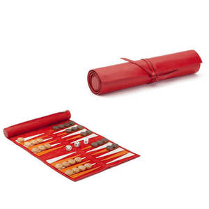 OEM ODM Ensemble de jeu d'échecs et de backgammon en cuir noir de tournoi, enroulable, avec sac de transport - Product Image 1