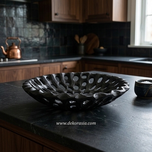 Bol décoratif en teck noir écologique de qualité supérieure avec un design sculpté artistique pour les fruits et les collations, et la décoration moderne de la maison - Product Image 5