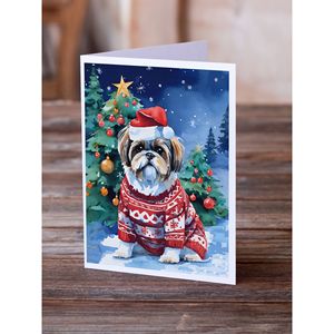 Whimsical Shih Tzu Tarjetas de felicitación de Navidad Paquete de 8 tarjetas de notas en blanco con sobres A7 Tamaño 5x7 - Product Image 2