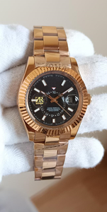 Montre mécanique en or rose, cadran noir, index lumineux, fermoir caché, édition limitée de luxe, style hip-hop, haute qualité - Product Image 2