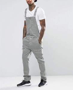 Salopette en jean personnalisée pour homme, coupe ajustée, bretelles réglables, séchage rapide, jean droit, 100% coton, style streetwear, vêtements de travail - Product Image 2