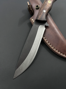 Cuchillo de caza de hoja fija Black Smith 1987 DIY, acero con alto contenido de carbono, para acampar al aire libre, supervivencia, bushcraft, mango de madera, funda de cuero - Product Image 3