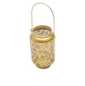 <b>Gold</b> Brass <b>Lantern</b> With Leaf Cutouts Portable Home Decoration Candle Holder Indoor Outdoor Use For Votive Decoration Home party - Product Image 1