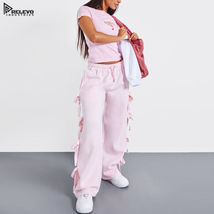 Pantalones de chándal de invierno para mujer, de moda, de corte ajustado, de tela gruesa, estilo urbano, de pierna ancha, con decoración de lazo lateral - Product Image 4